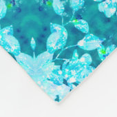 ターコイズアクアブルーフローラルパターン フリースブランケット (角)