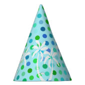 ターコイズアクアブルーライムグリーン水玉模様パターン パーティーハット (右)