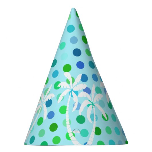 ターコイズアクアブルーライムグリーン水玉模様パターン パーティーハット (右)