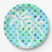 ターコイズアクアブルーライムグリーン水玉模様パターン ペーパープレート (正面)