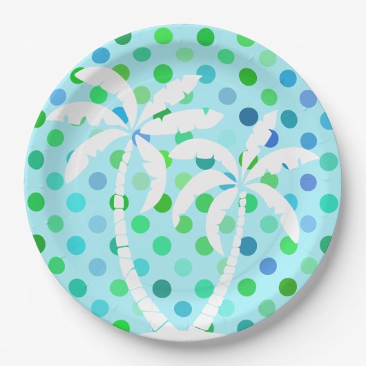 ターコイズアクアブルーライムグリーン水玉模様パターン ペーパープレート (正面)