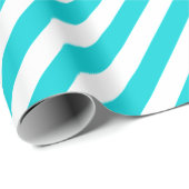 ターコイズアクアブルーワイドストライプホリデイ ラッピングペーパー (ロールコーナー)