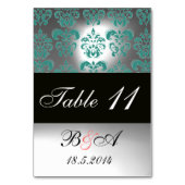 ターコイズアクアブルー白黒ダマスクモノグラム テーブルナンバー (裏面)