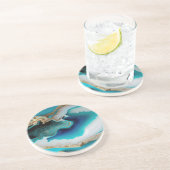 ターコイズアクアブルー金ゴールドジェムストンアクリルポアール コースター (側面)
