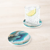 ターコイズアクアブルー金ゴールドジェムストンアクリルポアール コースター (側面)