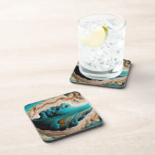 ターコイズアクアブルー金ゴールドジェムストンアクリルポアール コースター (右側)