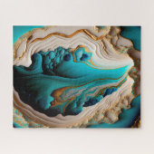 ターコイズアクアブルー金ゴールドジェムストンアクリルポアール ジグソーパズル (横)