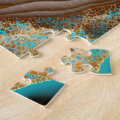 ターコイズアクアブルー金ゴールドジェムストンアクリルポアール ジグソーパズル (側面)