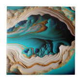 ターコイズアクアブルー金ゴールドジェムストンアクリルポアール タイル (正面)