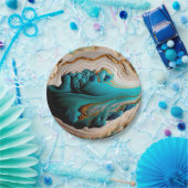 ターコイズアクアブルー金ゴールドジェムストンアクリルポアール ペーパープレート (パーティー)