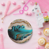 ターコイズアクアブルー金ゴールドジェムストンアクリルポアール ペーパープレート (パーティー)
