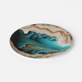 ターコイズアクアブルー金ゴールドジェムストンアクリルポアール ペーパープレート (アングル)