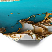 ターコイズアクアブルー金ゴールドジェムストンアクリルポアール ポスター (角)