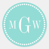 ターコイズアクアモノグラム封筒用シールメッセージカード ラウンドシール (正面)