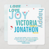 ターコイズアクア赤いハートモダンタイポグラフィ結婚ズ 招待状 (正面/裏面)