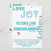 ターコイズアクア赤いハートモダンタイポグラフィ結婚ズ 招待状 (正面/裏面)