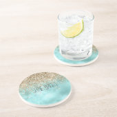 ターコイズアクア金ゴールドグラムグリッタースパークル コースター (側面)