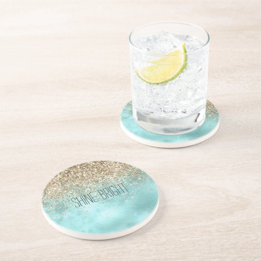 ターコイズアクア金ゴールドグラムグリッタースパークル コースター (側面)