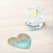 ターコイズアクア金ゴールドグラムグリッタースパークル ペーパーコースター (インサイチュ)