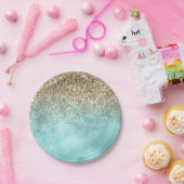 ターコイズアクア金ゴールドグラムグリッタースパークル      ペーパープレート (パーティー)
