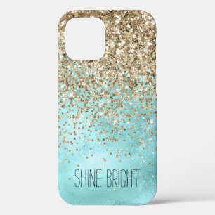 ターコイズアクア金ゴールドグラムグリッタースパークル iPhone 12ケース