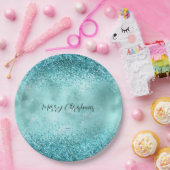 ターコイズアクア金ゴールドグラムグリッター ペーパープレート (パーティー)