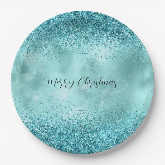 ターコイズアクア金ゴールドグラムグリッター ペーパープレート (正面)