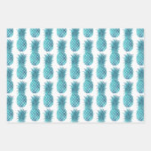 ターコイズアクア金ゴールドグリッタートロピカルパイナップル ラッピングペーパーシート (正面)