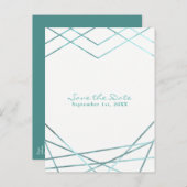 ターコイズアクア モダン幾何学パーティー セーブ・ザ・デート 案内ポストカード (正面/裏面)