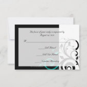 ターコイズアクセントのブラック＆ホワイト 逆スワール 出欠カード (裏面)