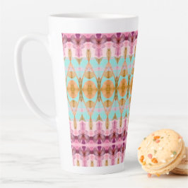 ターコイズアクセント付き水彩模様 カフェラテマグ