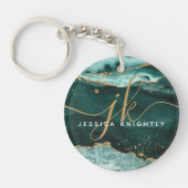 ターコイズアゲイト金ゴールドグリッタースクリプトモノグラム キーホルダー (正面)