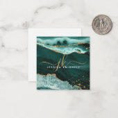 ターコイズアゲイト金ゴールドグリッタースクリプトモノグラム ノートカード (正面/裏面インサイチュ)