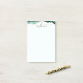 ターコイズアゲイト金ゴールドグリッタースクリプトモノグラム ポストイット (デスク上)