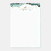 ターコイズアゲイト金ゴールドグリッタースクリプトモノグラム ポストイット (正面)