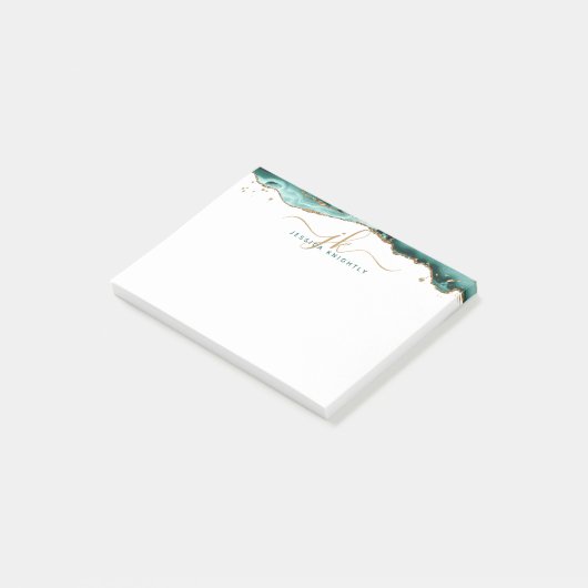 ターコイズアゲイト金ゴールドグリッタースクリプトモノグラム ポストイット (アングル)