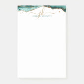 ターコイズアゲイト金ゴールドグリッタースクリプトモノグラム ポストイット (正面)