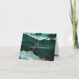 ターコイズアゲイト金ゴールドグリッターモノグラムスクリプト ノートカード