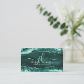 ターコイズアゲートグリッターモノグラムスクリプトスワッシュ 名刺 (スタンド正面)