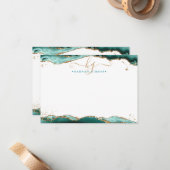 ターコイズアゲートモノグラムスクリプト金ゴールドグリッター ノートカード (正面/裏面インサイチュ)