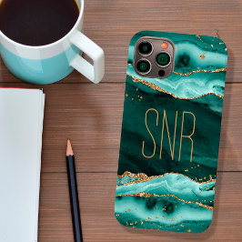 ターコイズアゲートモノグラム名金ゴールドグリッター Case-Mate iPhone 14ケース