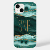 ターコイズアゲートモノグラム名金ゴールドグリッター Case-Mate iPhoneケース (裏面)