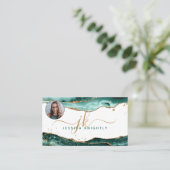 ターコイズアゲート金ゴールドグリッターモノグラム写真 名刺 (スタンド正面)