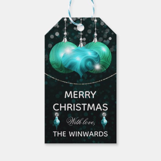ターコイズアゲート&シルバーボードメリークリスマス ギフトタグ (正面)