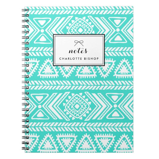 ターコイズアステカのパーソナライズされた模様 ノートブック (正面)