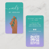 ターコイズアニマルプリントグラムネイルアーティストQRコード 名刺 (正面/裏面)