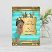 ターコイズアフリカ系アメリカ人プリンスベビーシャワー 招待状 (スタンド正面)