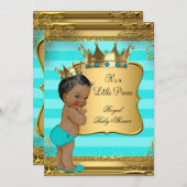 ターコイズアフリカ系アメリカ人プリンスベビーシャワー 招待状 (正面/裏面)