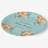 ターコイズアンドオレンジピオニーシックブライダルシャワー ペーパープレート (アングル)