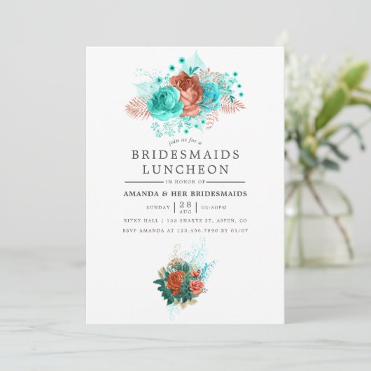 ターコイズアンドコーラルトロピカルブリデスメイドランチョン 招待状 (スタンド正面)